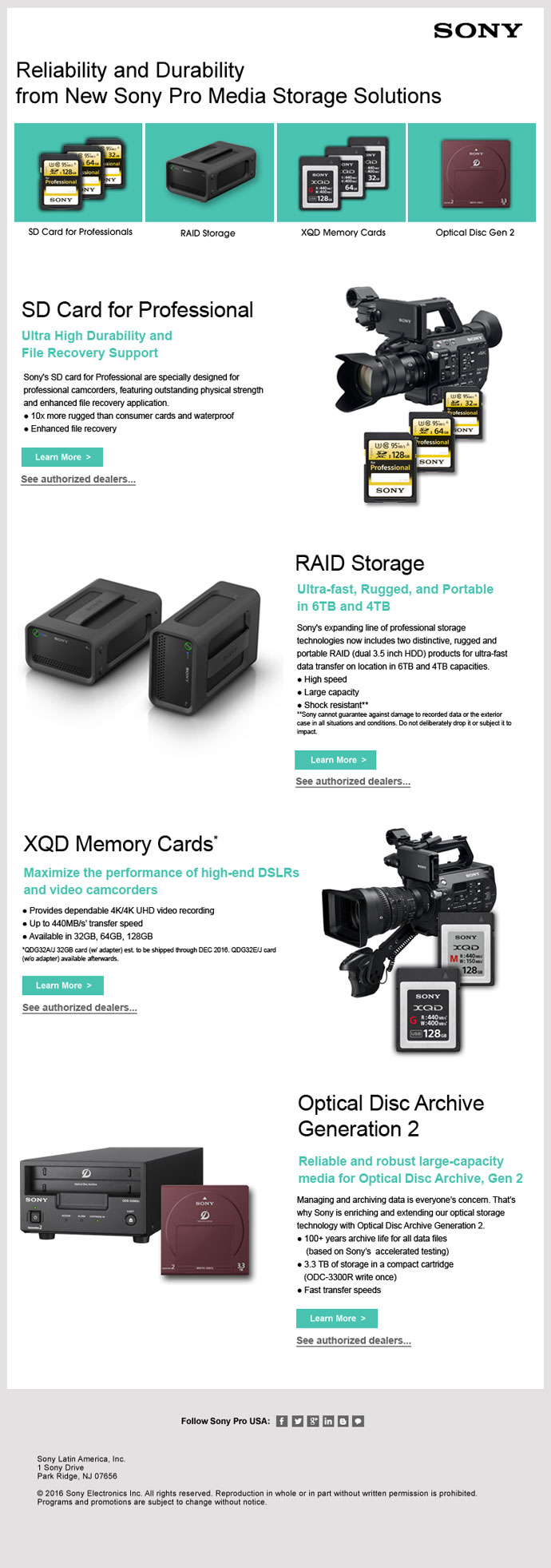 Sony Pro Media Email Blast Design
