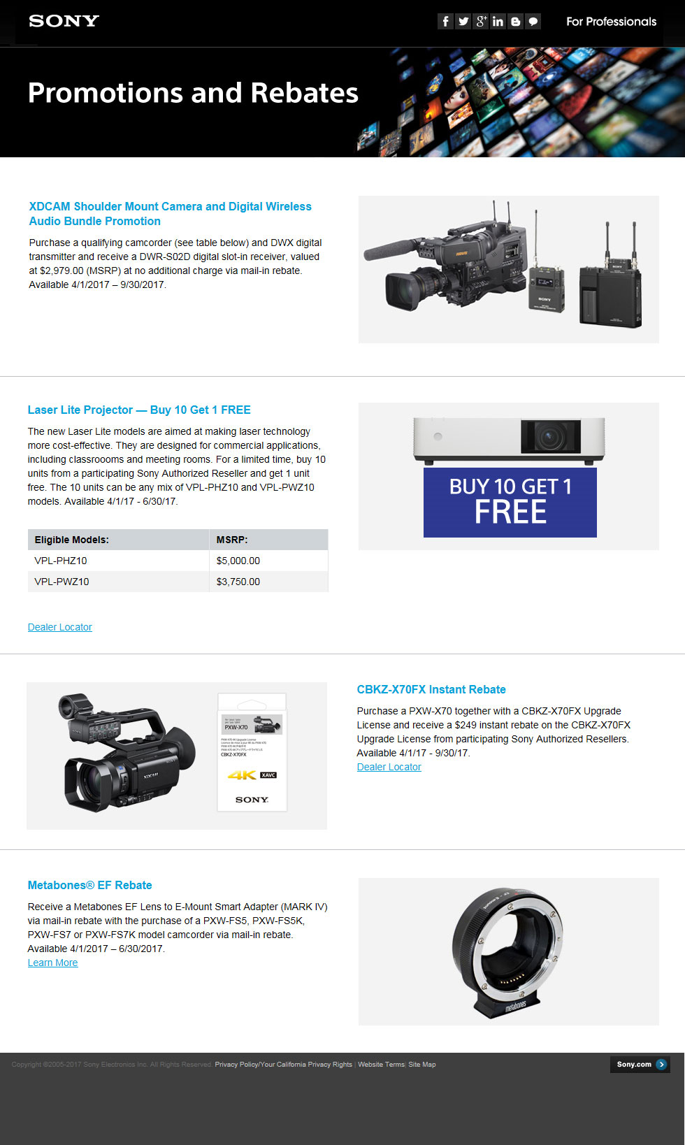 sony promotional web page design