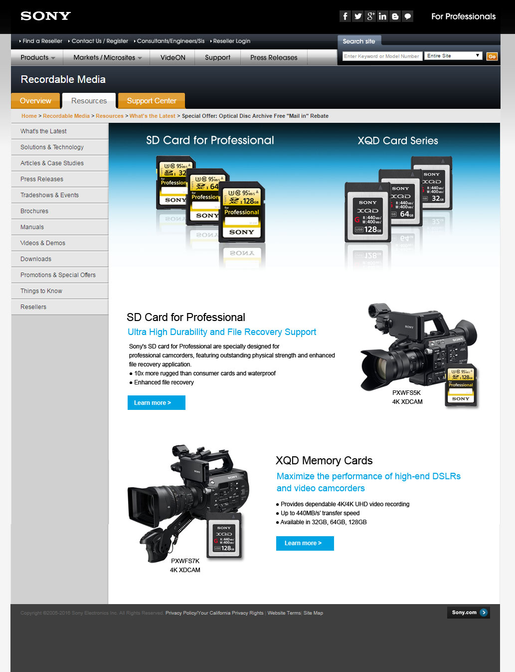 Sony Recordable Media Web Page Design