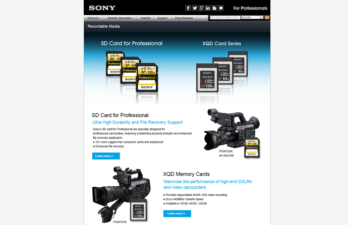 Sony Website Page Design